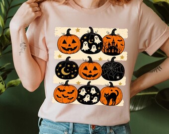 Halloween Pumpkin Shirt, Cute Ghost Pumpkin Tee, Vintage Halloween Shirt, Spooky Season T-Shirt, Black Cat Pumpkin Shirt, Fall Shirt