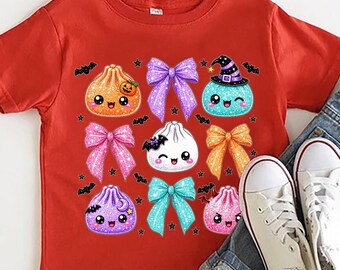 Cute Halloween Shirt, Kawaii Pumpkin Shirt, Halloween Bow Shirt, Spooky Season Tee, Girls Halloween Shirt, Cute Fall Shirt