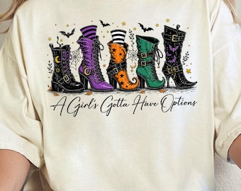 Comfort Colors®Halloween Boots Shirt, A Girl's Gotta Have Options Shirt, Witchy Shirt,Cute Halloween TShirt,Fall Graphic Tee,Spooky Season T