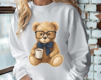 Bear Sweatshirt,Preppy Teddy Bear Sweater,Trendy Graphic Crewneck,Cute Coffee Bear Pullover,Mama Bear sweatshirt,Mothers Day Gift,Valentines