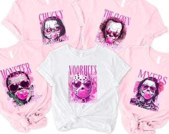 Bubblegum Horror Villain Shirt,Cute Halloween Killer TShirt,Halloween Scary Movie Tee,Movie Villians,Spooky Halloween Shirt,Preppy Boo Shirt