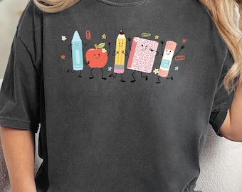 Back to School Comfort Colors® Shirt, Cute School Supplies Teacher Tee, Crayon Pencil Notebook Shirt, Kindergarten Teacher Gift,School Shirt