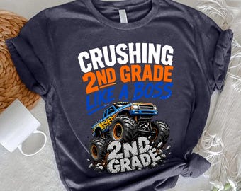 Crushing 2nd Grade Shirt,Monster Truck Shirt for Boys,Back to School Shirt,2nd Grade First Day Outfit,Elementary School Tee,Truck Lover Gift
