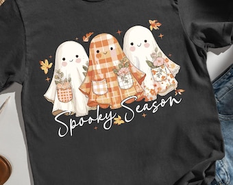 Halloween Floral Ghost Shirt,Cute Fall Shirt,Cottagecore Ghost Tee,Floral Ghost Shirt,Ghost Shirt,Halloween Party Shirt,Womens Halloween Tee