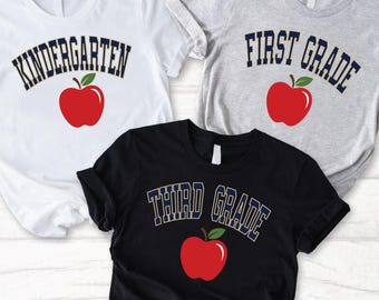 Kindergarten First Grade Third Grade Shirt, Back to School Apple Tee, Teacher Student Gift, First Day of School Outfit, Apple Teacher