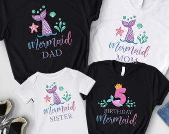 Mermaid Family T-Shirt, Mermaid Girl Birthday Party Tee, Mer Mom Dad Security Birthday Shirt, Mermaid Sea Matching Custom Personalized Tee