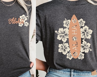 Summer Beach Shirt,Aloha Flower Surf Board Graphic Tee,Trendy Shirt,Hello Summer T,Beach Shirt Vacation Tee,İn Fuzzy Peach Vacation ReadyTop