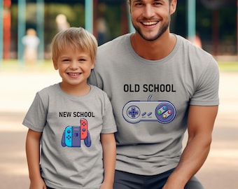 Matching Father and Son Tee, Personalized Video Game Shirts, Old School New Schoo Gaming T-Shirt, New Dad Gifts, New dad,Dad and Baby Outfit