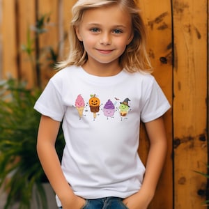 Kids Summerween Shirt |Cute Halloween Ice Cream Tee |Spooky Summer T-Shirt for Kids| Kawaii Pumpkin Ghost Witch Shirt |Toddler Halloween Tee