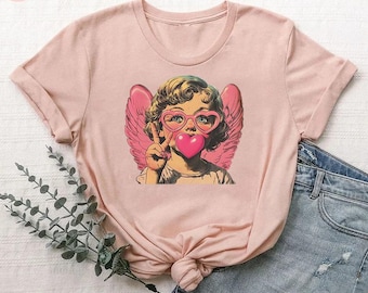 Retro Cupid Shirt,Valentines Day Shirt,Shirts For Women,Love Hearts Valentine Tee,Baby Cupid Tee,Gift For Women,Mother Day Gift,Birthday Tee