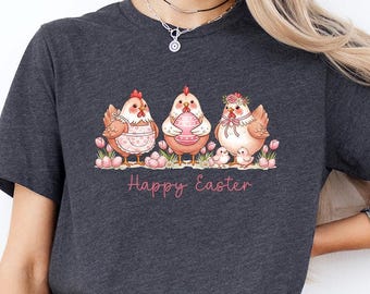 Camiseta de Pascua con pollito, camiseta linda de Pascua con gallina, camiseta de Pascua con animales de granja, camiseta divertida de Pascua con pollo, camiseta con estampado de primavera, camiseta de regalo de Pascua