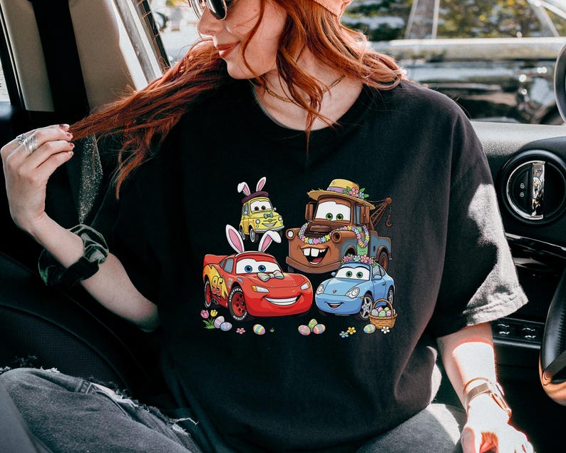 Disney Cars Easter Shirt, Lightning McQueen Mater Bunny Tee, Pixar Spring Egg Hunt Graphic Tee, Comfort Colors Disney Easter Shirt bild 4