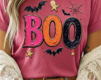 Boo Halloween Shirt, Comfort Colors® Halloween T-Shirt, Cute Boo Graphic Tee, Spooky Bat Shirt, Halloween Party Shirt, Fall Shirt