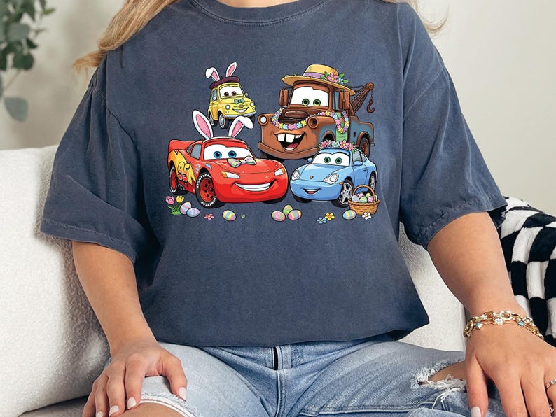 Disney Cars Easter Shirt, Lightning McQueen Mater Bunny Tee, Pixar Spring Egg Hunt Graphic Tee, Comfort Colors Disney Easter Shirt bild 9