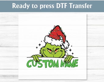 Transferencia DTF personalizada de la familia Grinch, lista para estampar, diseños a juego para toda la familia, transferencias DTF del Grinch, nombre navideño personalizado, linda transferencia de calor