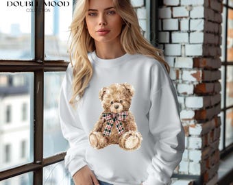 Teddy Bear Sweatshirt, Trendy Preppy Winter Crewneck, Oversized Cute Bear Shirt Cozy Old Money Sweatshirt, Trendy Teddy Bear Lover Gift