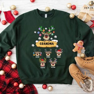 Personalized Christmas Grandma Sweatshirt, Custom Grandkids Names Sweater, Holiday Reindeer Grandma Shirt, Gift for Nana Gigi Mimi Grandma