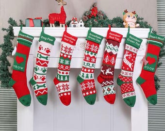Knitted Christmas Stockings, Name Embroidered Christmas Stocking, Monogram Stocking, Xmas Stocking with Name, Christmas Gift for Family