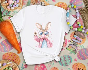 Camiseta retro de conejo de Pascua soplando chicle, camiseta vintage de Feliz Pascua, camiseta de conejo de Pascua para niña, camiseta con orejas de conejo con lazo coqueto, regalo de Pascua