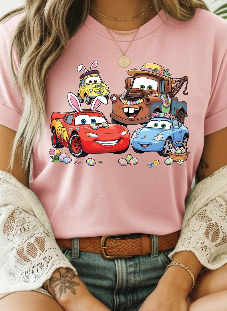 Disney Cars Easter Shirt, Lightning McQueen Mater Bunny Tee, Pixar Spring Egg Hunt Graphic Tee, Comfort Colors Disney Easter Shirt bild 6