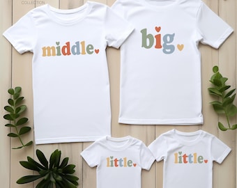 Big Middle Little Sibling Shirts,Matching Sibling Announcement Shirt,Baby Announcement Tshirt,Big Middle Little Baby Tee,Brother Sister Gift
