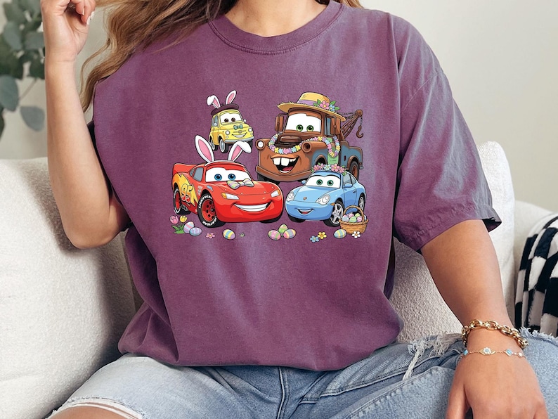 Disney Cars Easter Shirt, Lightning McQueen Mater Bunny Tee, Pixar Spring Egg Hunt Graphic Tee, Comfort Colors Disney Easter Shirt bild 5