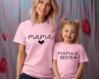 Mama And Mama's Bestie T-Shirt, Personalized Mothers Day Gift, Mama's Bestie Toddler Shirt,Mom and Daughter Shirt,Mama and Daughter Shirt