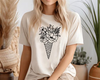 Boho Floral Ice Cream T-shirt, Boho Ice Cream Cone Shirt, Ice Cream Cone Shirt, Flower Mom Shirt, Wild Flowers Shirt, Ice Cream Lover Gift