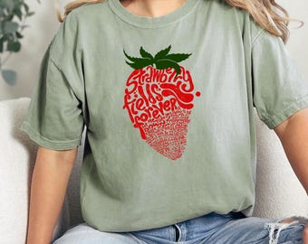 Comfort Colors® Strawberry Fields Forever Tee, Retro Strawberry Tshirt, Strawberry Festival Shirt, Women's Botanical Shirts, Strawberry Gift