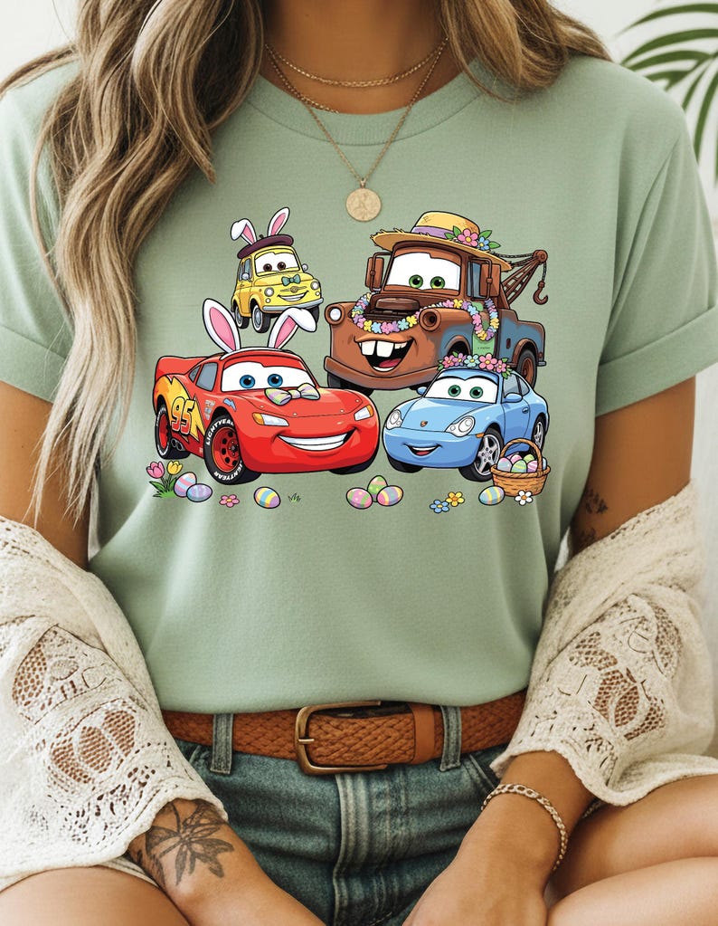 Disney Cars Easter Shirt, Lightning McQueen Mater Bunny Tee, Pixar Spring Egg Hunt Graphic Tee, Comfort Colors Disney Easter Shirt bild 7