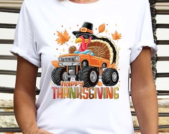 Happy Thanksgiving Turkey Shirt, Turkey Riding Monster Truck Tshirt, Boys Thanksgiving Shirt, Boys Truck Shirt, Turkey Day Shirt for Kids