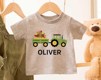 Personalized Kids Thanksgiving Tshirt,Thanksgiving Turkey Tractor Shirt for Boys,Thanksgiving Gift for Toddler,Fall Kids Tshirt,Turkey Shirt
