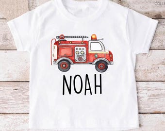 Custom Boys Firetruck Shirt, Fire Truck Tshirt, Firefighter Gifts for Kids, Personalized Fire Fighter Kids Shirt, Firetruck Graphic Tee