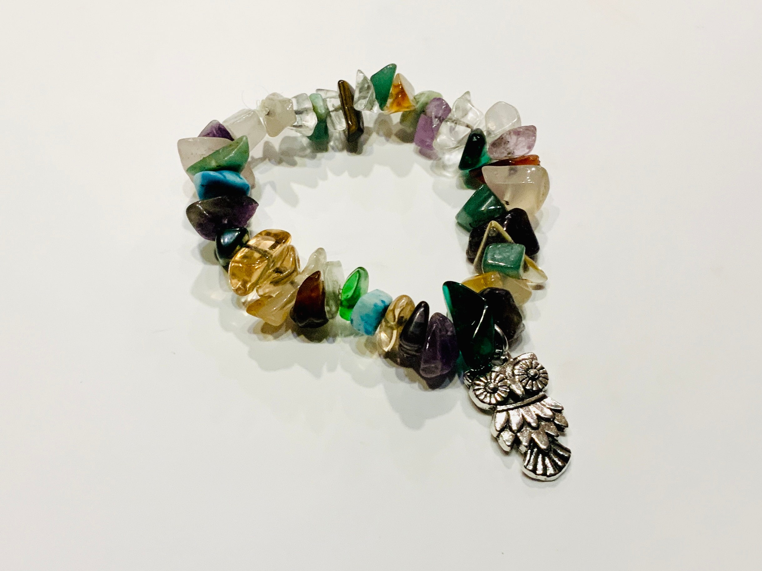 Rock & Glass Bracelet with Owl Charm