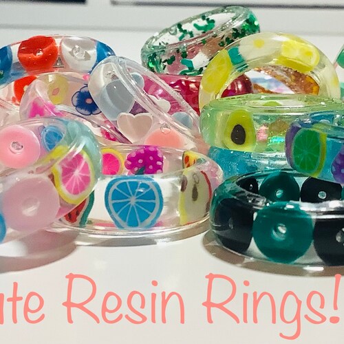 Rainbow Smiley Face Resin Ring Cute Stackable Rings Etsy