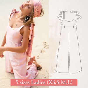 Womens Simple Linen Jumpsuit PDF Sewing Pattern- Downloadable| Digital | Size Xs -Xl | Plain DIY jumpsuit Sewing pattern | Sleeveless