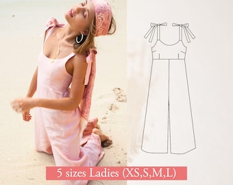 Womens Simple Linen Jumpsuit PDF Sewing Pattern- Downloadable| Digital | Size Xs -Xl | Plain DIY jumpsuit Sewing pattern | Sleeveless