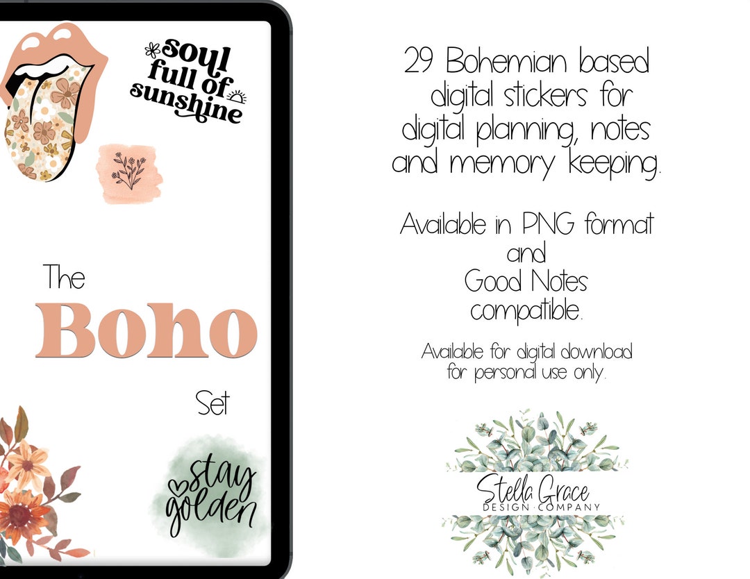 Boho Digital Stickers Bohemian Digital Planning Stickers for Goodnotes ...