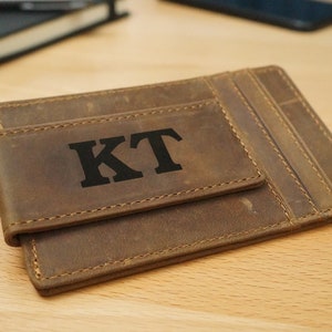 Magnetic Clip Personalized Leather Wallet, Slim ID Minimalist Card Holder