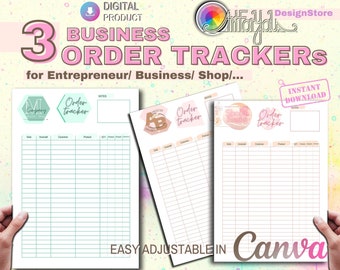 SEGUIMIENTO DE PEDIDOS DE NEGOCIOS 3 diseños con espacio para logotipos y edición de información en Canva listos para imprimir para Blogger Entrepreneur Small Business Coach