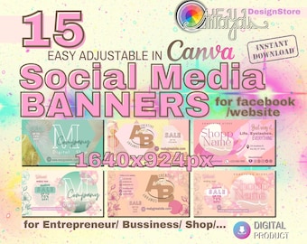 Rosa Púrpura BANNERS PARA SITIOS WEB DE FACEBOOK Plantillas listas para publicar en Tiendas Bloggers Creadores de moda Emprendedores Pequeñas empresas Canva editar
