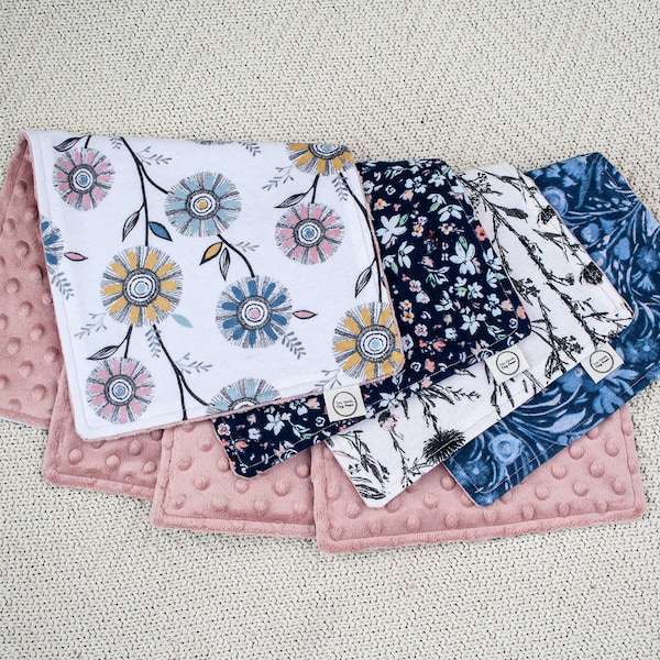 Pastel Floral Burp Cloths - Set of 4 Flannel & Minky Burp Cloths for Baby Girl