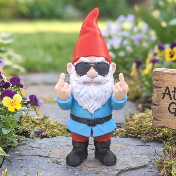 Sassy Garden Gnome Statue – 3D Printed PLA Middle Finger Ornament