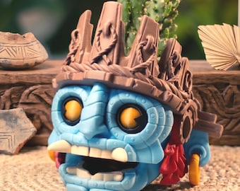 Gesicht Übertopf | Witziger Sukkulenten Topf | Blauer Tribal Maskenkopf Übertopf | Einzigartiges Maya Dekor | Kleiner Kaktus Halter | Schreibtisch Zubehör