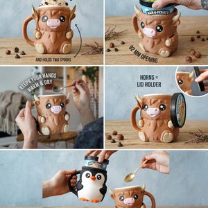 May include: A set of three ceramic mugs with a speckled, matte finish. The mugs are in shades of cream, light brown, and dark brown. Each mug has a simple, minimalist design, perfect for coffee or tea.