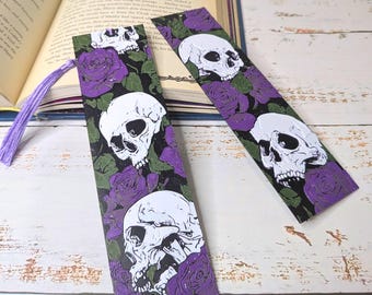 Gothic Skull and Purple Rose Bookmark - 3D Printed Embossed Book Accessory - Dark Academia Gift for Readers - Horror & Fantasy Bookish Decor