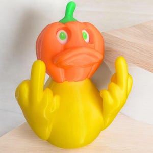 Pumpkin Head Middle Finger Duck - Multi-coloured Print