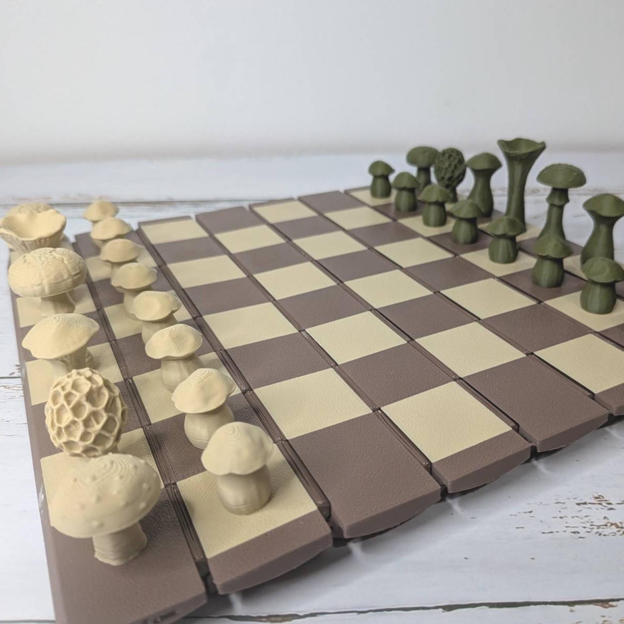 Tree Chess Set Forest Chess Set | Log & Mushroom Chess Board | Woodland Checkers Game ...