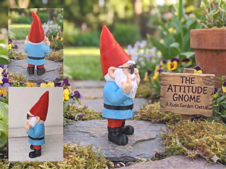 Funny Garden Gnome with Middle Fingers - Rude Lawn Ornament - Sassy Gnome Outdoor Statue - Offensive Garden Decor image 2