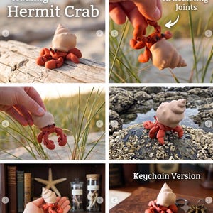 Kawaii Hermit Crab 3D Print | Chunky Articulated Fidget Toy | Cute Desk Accessory | Clemmy Creations Ocean Figurine image 2